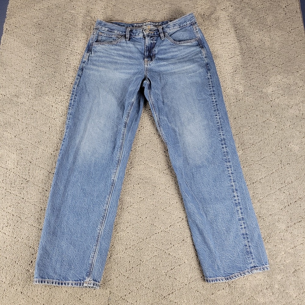 American Eagle Jeans Womens 8S Blue 90s Straight Medium Wash Mid Rise Whisker